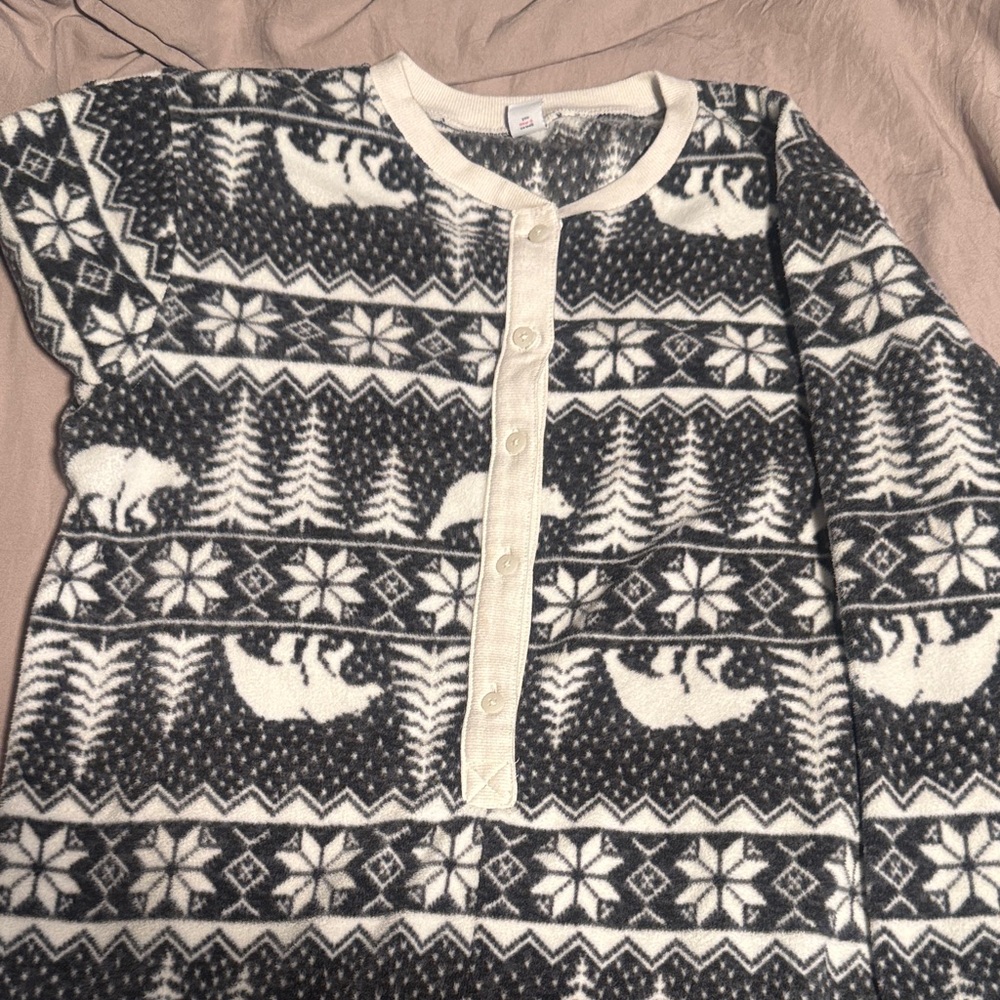 Old Navy Black & White Polar Bear Fleece Henley - Women’s